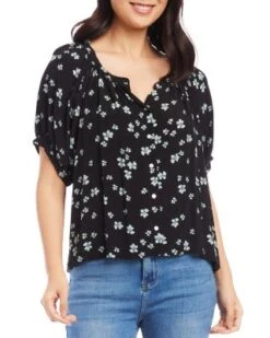 Petites Floral Short Sleeve Peasant Top - Karen Kane -Karen Kane 12980329 fpx