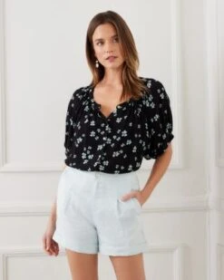 Petites Floral Short Sleeve Peasant Top - Karen Kane -Karen Kane 12980330 fpx