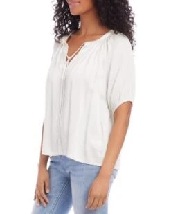 Satin Short Sleeve Peasant Top - Karen Kane -Karen Kane 12980452 fpx