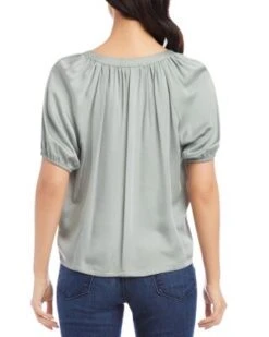 Satin Short Sleeve Peasant Top - Karen Kane -Karen Kane 12980470 fpx