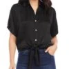 Satin Short Sleeve Tie Front Blouse - Karen Kane -Karen Kane 12980962 fpx