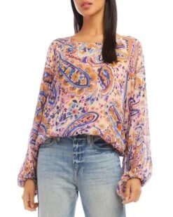 Paisley Blouson Sleeve Top - Karen Kane