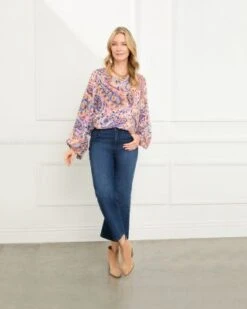 Paisley Blouson Sleeve Top - Karen Kane -Karen Kane 13007385 fpx