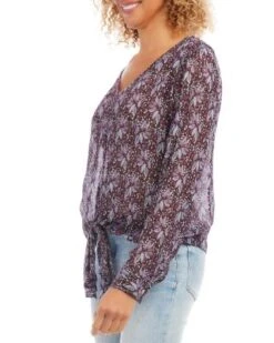 Printed Tie Front Top - Karen Kane -Karen Kane 13007630 fpx
