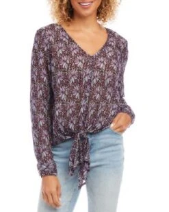 Printed Tie Front Top - Karen Kane -Karen Kane 13007631 fpx