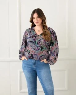 Printed Blouson Sleeve Top - Karen Kane Plus -Karen Kane 13008730 fpx