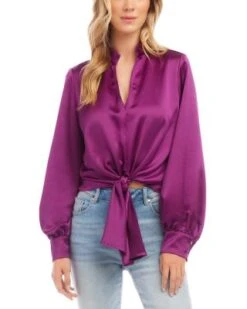 Satin Tie Front Top - Karen Kane