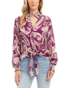 Smocked Tie Front Top - Karen Kane