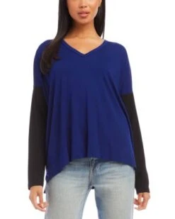 Color Blocked V Neck Top - Karen Kane