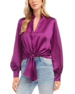 Satin Tie Front Top - Karen Kane -Karen Kane 13100476 fpx
