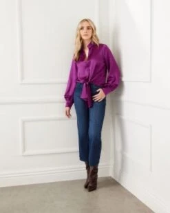 Satin Tie Front Top - Karen Kane -Karen Kane 13100478 fpx