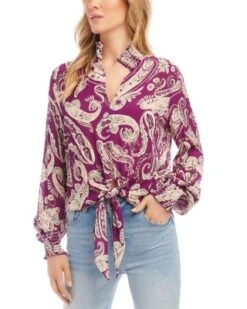 Smocked Tie Front Top - Karen Kane -Karen Kane 13100480 fpx