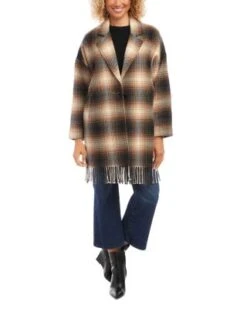 Plaid Fringe Trim Jacket - Karen Kane