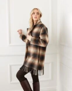 Plaid Fringe Trim Jacket - Karen Kane -Karen Kane 13117209 fpx