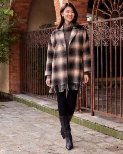 Plaid Fringe Trim Jacket - Karen Kane -Karen Kane 13117211 fpx