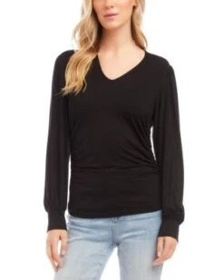 Shirred V Neck Top - Karen Kane