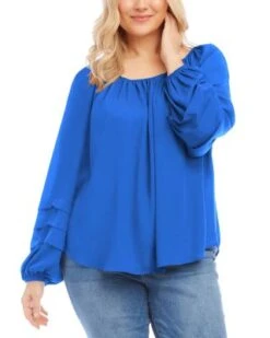 Pleated Blouson Sleeve Top - Karen Kane Plus -Karen Kane 13117262 fpx