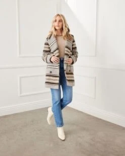 Striped Double Breasted Jacket - Karen Kane -Karen Kane 13117508 fpx