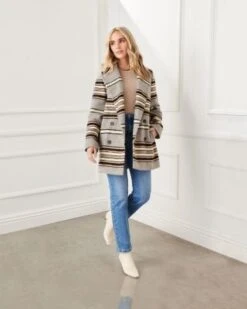 Striped Double Breasted Jacket - Karen Kane -Karen Kane 13117509 fpx