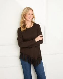 Petites Asymmetric Fringe Top - Karen Kane -Karen Kane 13117571 fpx 1