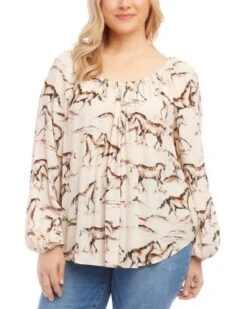Blouson Sleeve Peasant Top - Karen Kane Plus