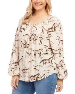 Blouson Sleeve Peasant Top - Karen Kane Plus -Karen Kane 13117607 fpx