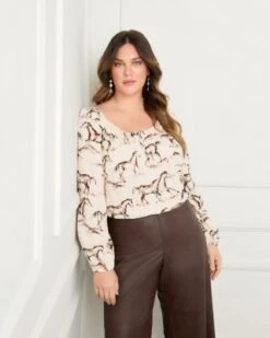 Blouson Sleeve Peasant Top - Karen Kane Plus -Karen Kane 13117609 fpx