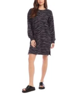 Zipper Hem Zebra Print Dress - Karen Kane