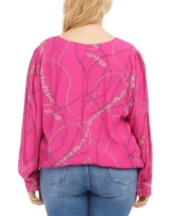 Plus Blouson Sleeve V Neck Blouse - Karen Kane Plus -Karen Kane 13142991 fpx