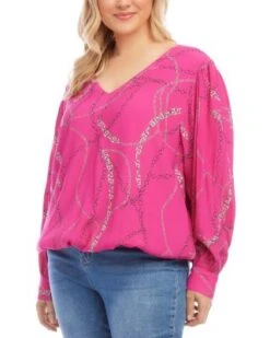 Plus Blouson Sleeve V Neck Blouse - Karen Kane Plus -Karen Kane 13142993 fpx