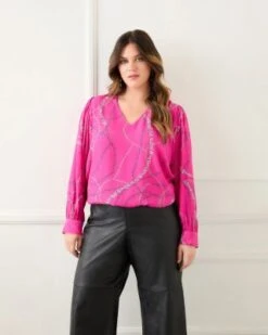 Plus Blouson Sleeve V Neck Blouse - Karen Kane Plus -Karen Kane 13142994 fpx