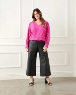 Plus Blouson Sleeve V Neck Blouse - Karen Kane Plus -Karen Kane 13142995 fpx