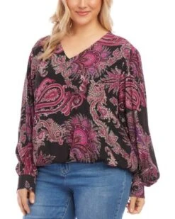 Blouson Sleeve V Neck Blouse - Karen Kane Plus