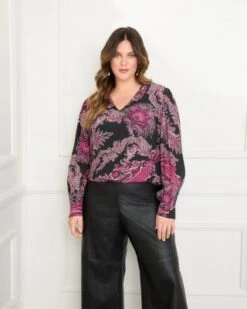 Blouson Sleeve V Neck Blouse - Karen Kane Plus -Karen Kane 13143032 fpx