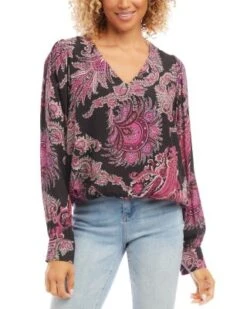 Blouson Sleeve V Neck Blouse - Karen Kane