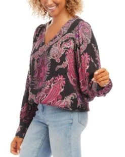 Blouson Sleeve V Neck Blouse - Karen Kane -Karen Kane 13143086 fpx