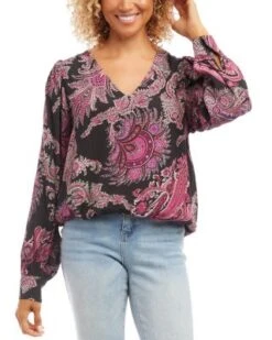 Blouson Sleeve V Neck Blouse - Karen Kane -Karen Kane 13143087 fpx