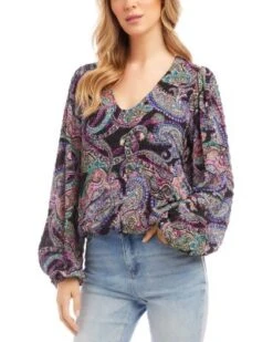 Paisley Print Blouson Top - Karen Kane -Karen Kane 13143143 fpx
