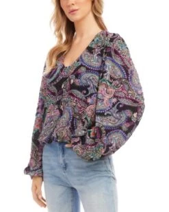 Paisley Print Blouson Top - Karen Kane -Karen Kane 13143144 fpx