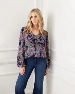 Paisley Print Blouson Top - Karen Kane -Karen Kane 13143146 fpx