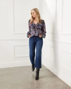 Paisley Print Blouson Top - Karen Kane -Karen Kane 13143147 fpx