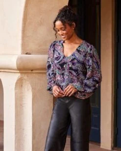 Paisley Print Blouson Top - Karen Kane -Karen Kane 13143148 fpx