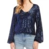 Sequined V Neck Top - Karen Kane -Karen Kane 13200187 fpx