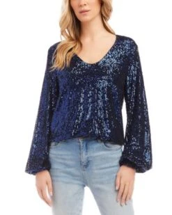 Sequined V Neck Top - Karen Kane