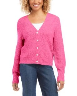 Ribbed V Neck Cardigan - Karen Kane -Karen Kane 13200265 fpx