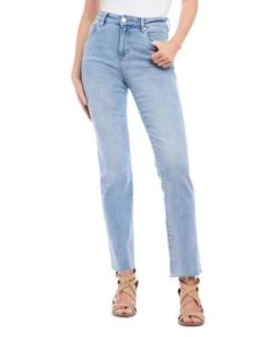 High Rise Straight Leg Jeans In Light Blue - Karen Kane