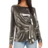 Petites Metallic Drape Front Top - Karen Kane -Karen Kane 13218118 fpx