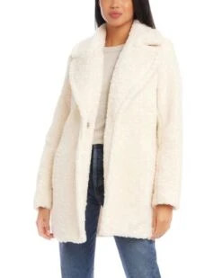 Notched Collar Fleece Coat - Karen Kane