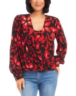 Printed Crossover Top - Karen Kane -Karen Kane 13218280 fpx