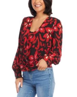 Printed Crossover Top - Karen Kane -Karen Kane 13218281 fpx
